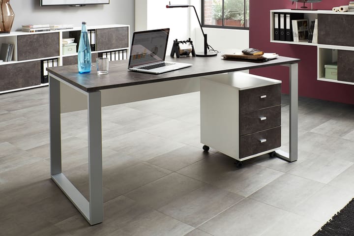 AYAN Skrivbord 160 cm Betonggrå/Vit - Möbler - Hemmakontor - Skrivbord