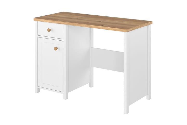 BIOLLET Skrivbord 110 cm med Förvaring Låda + Skåp Beige/Vit - Beige/Vit - Möbler - Hemmakontor - Skrivbord
