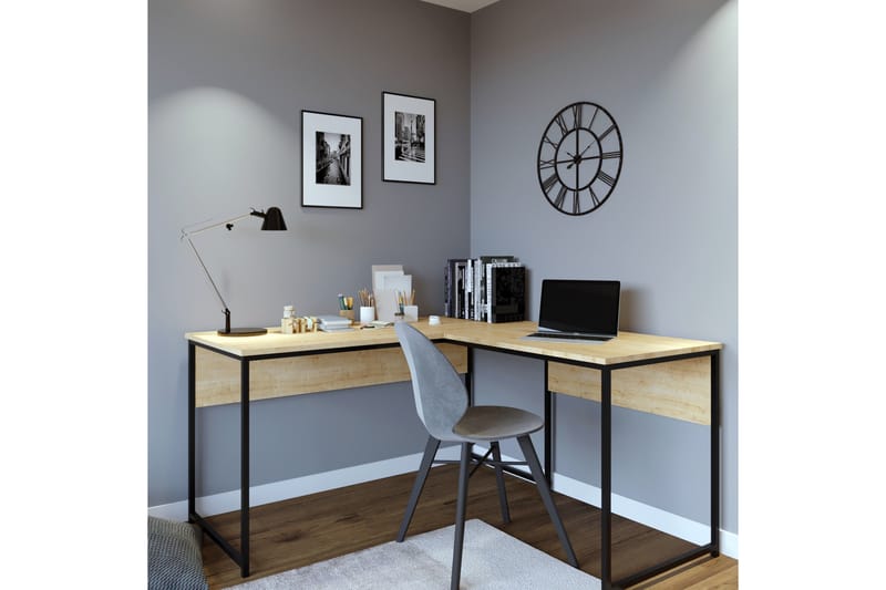 DOYRAN Hörnskrivbord 160 cm Natur/Svart - Möbler - Hemmakontor - Skrivbord
