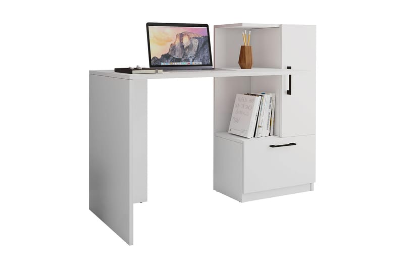 EFIGENIA Skrivbord 125 cm med Förvaring Hylla + Skåp Vit - Möbler - Hemmakontor - Skrivbord