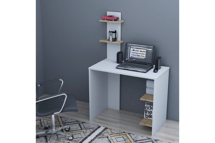 EREN Skrivbord 91 cm med Förvaring Hyllor Vit/Brun - Homemania - Möbler - Hemmakontor - Skrivbord