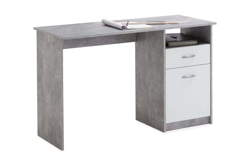 FMD Skrivbord med 1 låda 123x50x76,5 cm betong och vit - Grå - Möbler - Bord