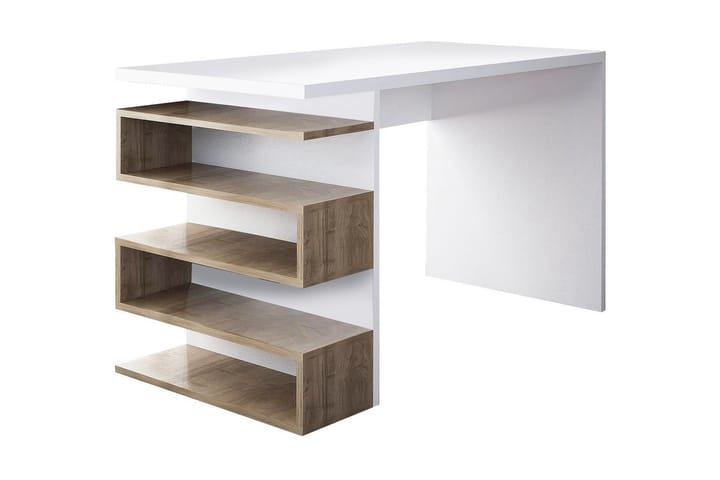 JACKI Skrivbord 120 cm med Sidoförvaring Vit/Valnötsbrun - Vit/Valnöt - Möbler - Hemmakontor - Skrivbord