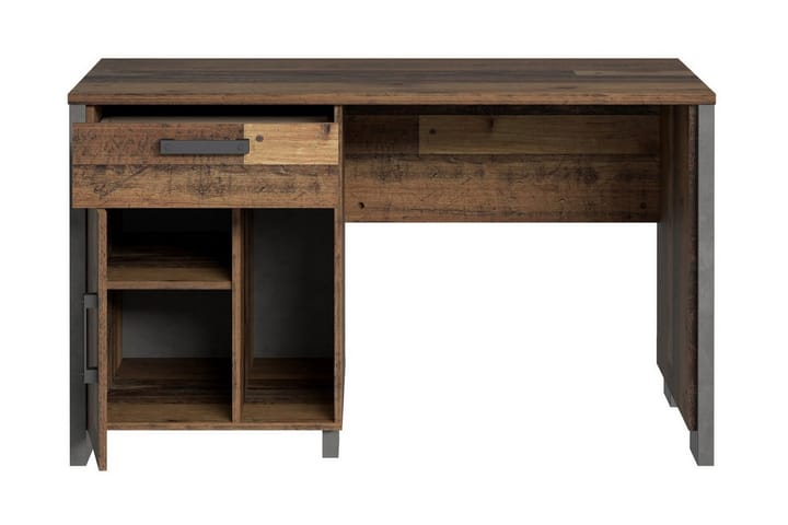 LEVALSA Skrivbord 127 cm med Förvaring Låda + Skåp Brun/Grå - Möbler - Hemmakontor - Skrivbord