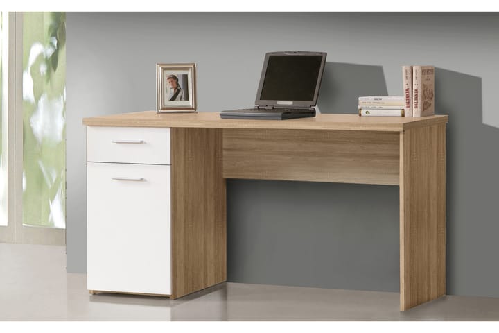 LOCKARD Skrivbord 140 cm med Förvaring Låda + Skåp Brun/Vit - Möbler - Hemmakontor - Skrivbord