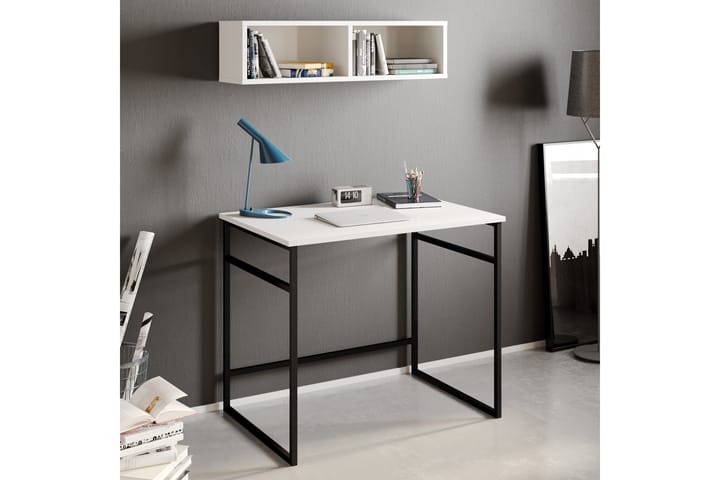 LOVIKEN Skrivbord 90 cm med Förvaring Vägghylla Vit/Svart - Möbler - Hemmakontor - Skrivbord