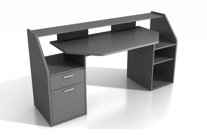 LUNANHEAD Skrivbord med Förvaring Hyllor + Låda + Skåp Grå - Möbler - Hemmakontor - Skrivbord