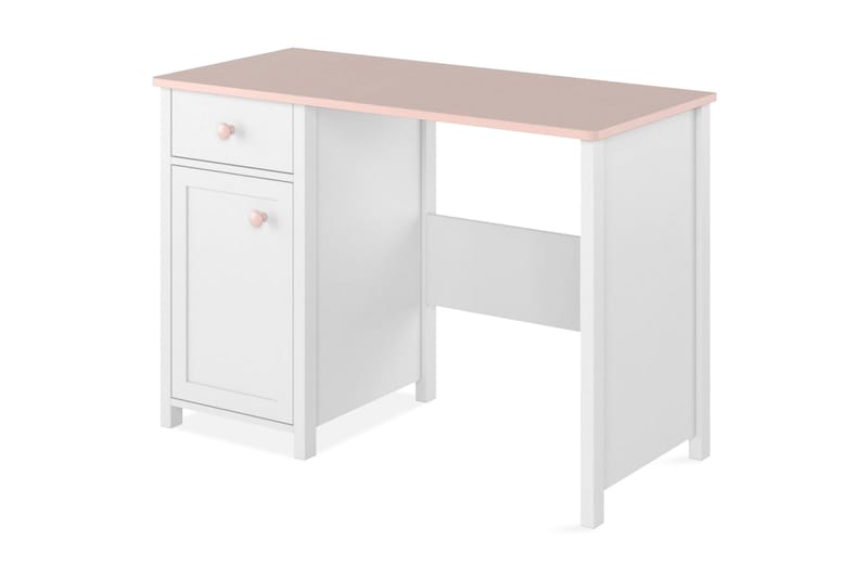 LUNDY Skrivbord 110 cm med Förvaring Låda + Skåp Vit/Rosa - Vit/Rosa - Möbler - Hemmakontor - Skrivbord