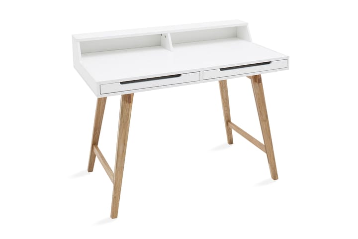 MASSIKA Skrivbord 110 cm med Förvaring 2 Lådor + Hylla Vit/E - Möbler - Hemmakontor - Skrivbord