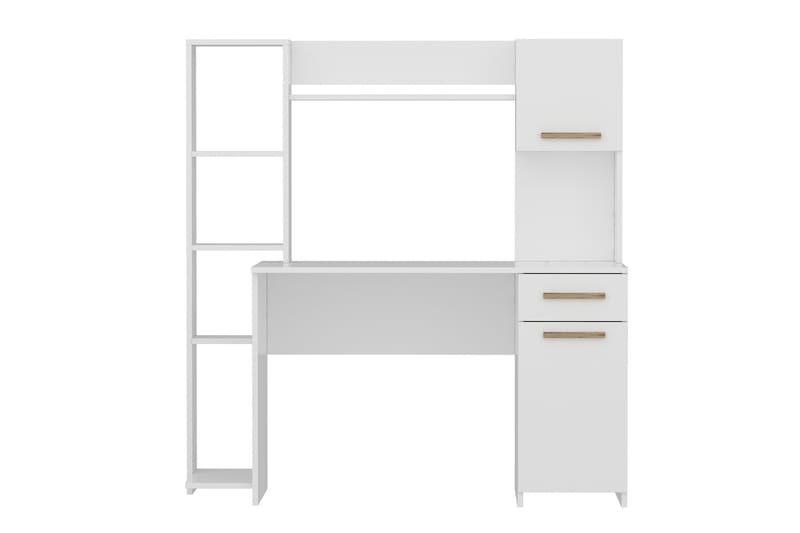 MERRY Skrivbord 144 cm med Förvaring Hyllor+Låda+Skåp Vit/Br - Homemania - Förvaring - Skor & klädförvaring - Garderober & garderobssystem