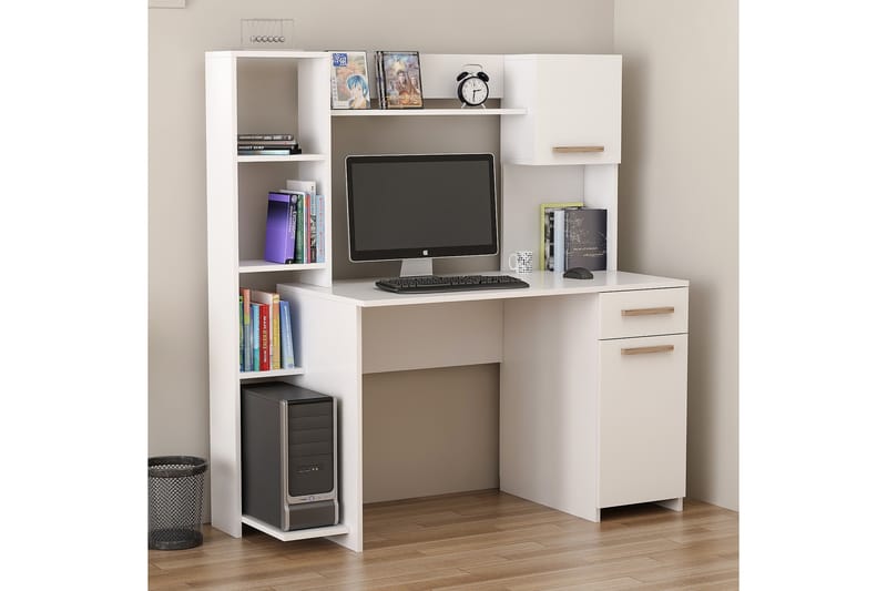 MERRY Skrivbord 144 cm med Förvaring Hyllor+Låda+Skåp Vit/Br - Homemania - Möbler - Hemmakontor - Skrivbord