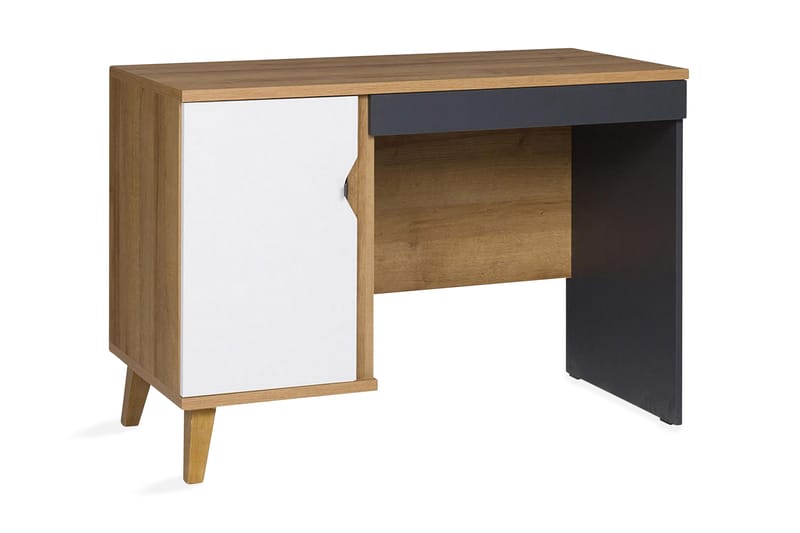 NORRHACE Skrivbord 110 cm med Förvaring Skåp Brun/Vit/Svart - Brun/Vit/Svart - Möbler - Hemmakontor - Skrivbord