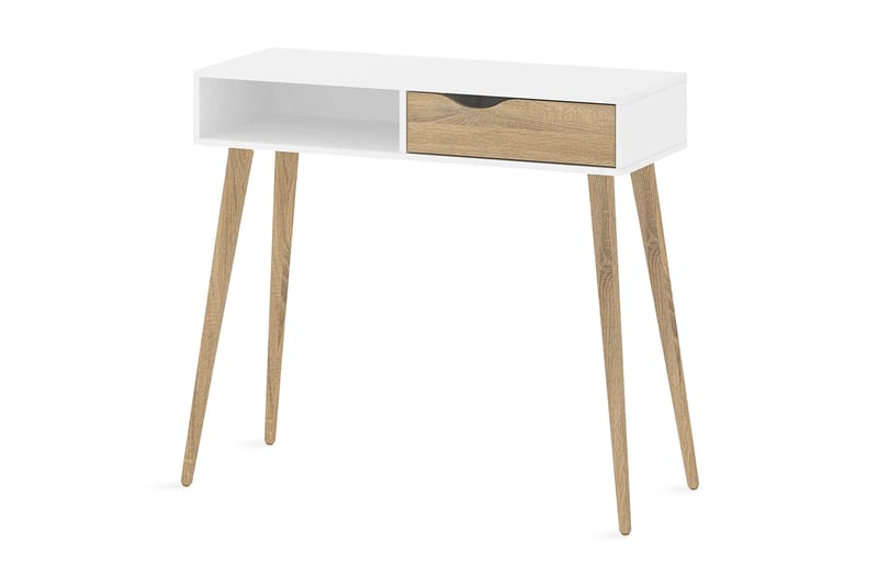ORINO Skrivbord 103 cm med Förvaring Låda + Hylla Vit/Ekfärg - Möbler - Hemmakontor - Skrivbord