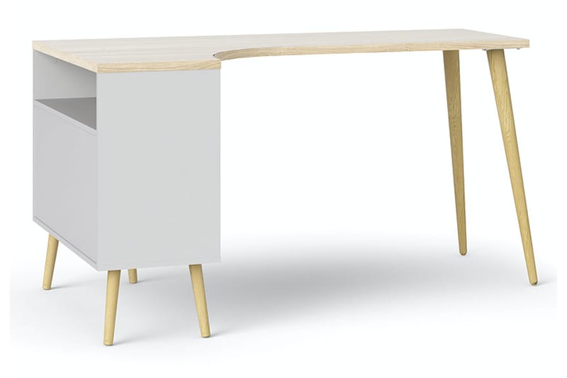 ORINO Skrivbord 145 cm med Förvaring Lådor + Hyllor Vit/Natu - Möbler - Hemmakontor - Skrivbord