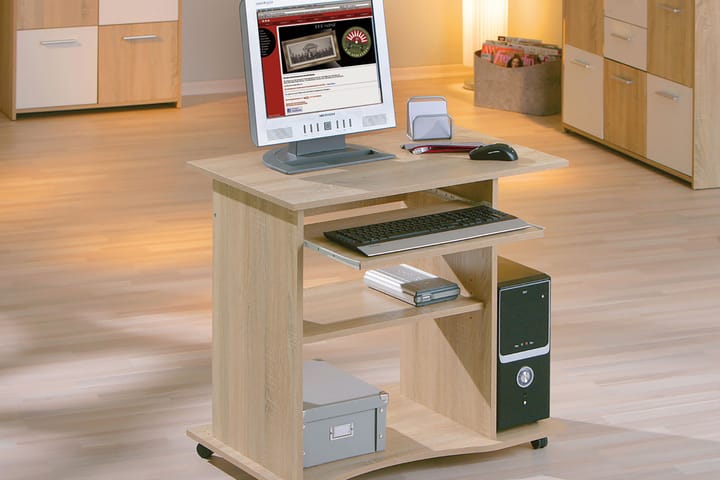 PEPE Datorbord 80 cm med Förvaring Hyllor på Hjul Ljus Ekfär - Möbler - Hemmakontor - Skrivbord