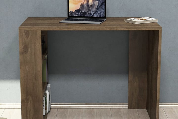 REFUGIA Skrivbord 90 cm med Förvaring Hyllor Valnötsbrun - Valnöt - Möbler - Hemmakontor - Skrivbord