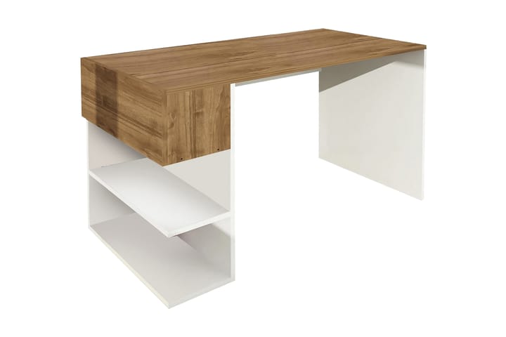 RHEBA Skrivbord 121 cm med Förvaring Hyllor+Lucka Vit/Valnöt - Vit/Valnöt - Möbler - Hemmakontor - Skrivbord