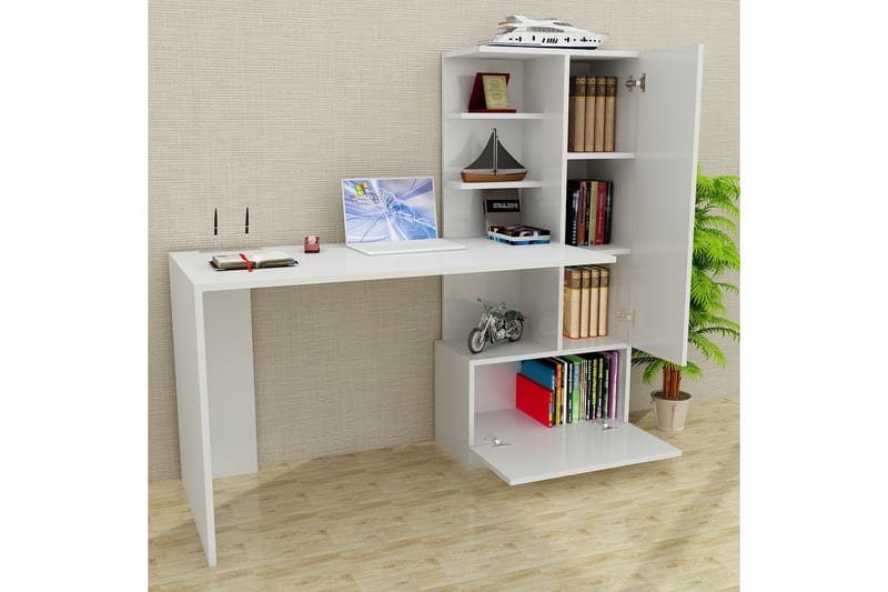RHEBA Skrivbord 150 cm med Förvaring Hyllor + Låda + Skåp Vi - Vit - Möbler - Hemmakontor - Skrivbord