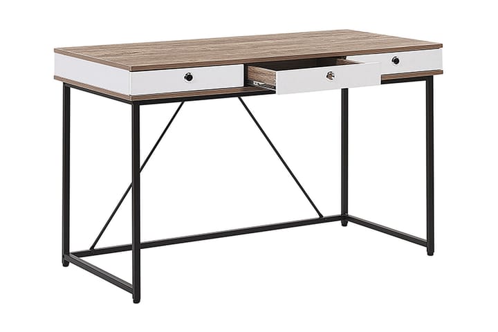 ROTHEY Skrivbord 120 cm med Förvaring 3 Lådor Ljusbrun/Vit/S - Möbler - Hemmakontor - Skrivbord