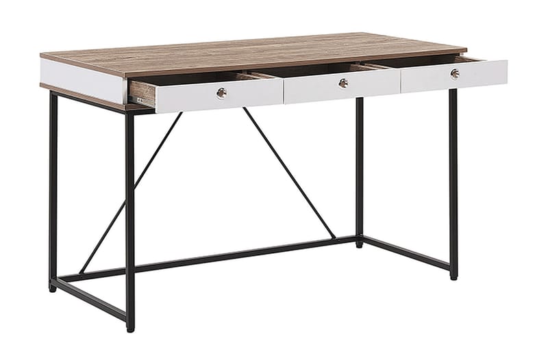 ROTHEY Skrivbord 120 cm med Förvaring 3 Lådor Ljusbrun/Vit/S - Möbler - Hemmakontor - Skrivbord