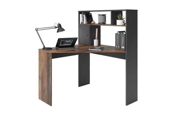 SEREIKA Hörnskrivbord 10 cm med Förvaring Hyllor+Skåp Brun/S - Möbler - Hemmakontor - Skrivbord