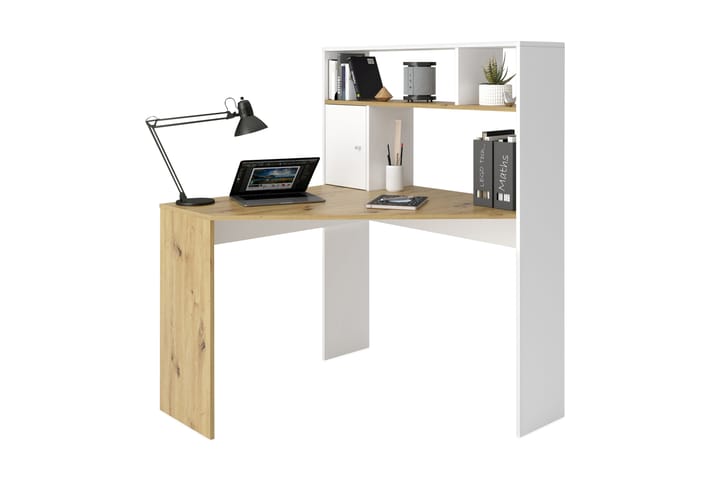 SEREIKA Hörnskrivbord 100 cm med Förvaring Hyllor + Skåp Bru - Möbler - Hemmakontor - Skrivbord