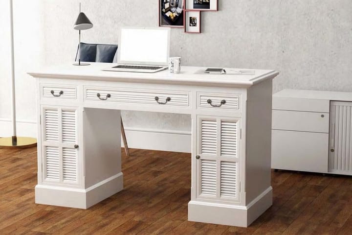 Skrivbord med dubbla piedestaler 140x48x80 cm vit - Vit - Möbler - Hemmakontor - Skrivbord