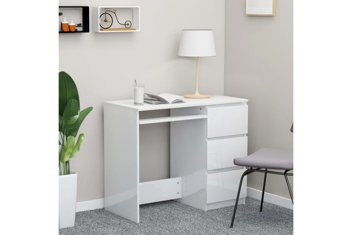 Skrivbord vit högglans 90x45x76 cm spånskiva - Vit - Möbler - Hemmakontor - Skrivbord