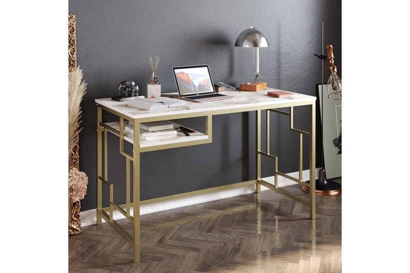 SLOTTSBRINKEN Skrivbord 120 cm med Förvaring Hylla Guld - Möbler - Hemmakontor - Skrivbord
