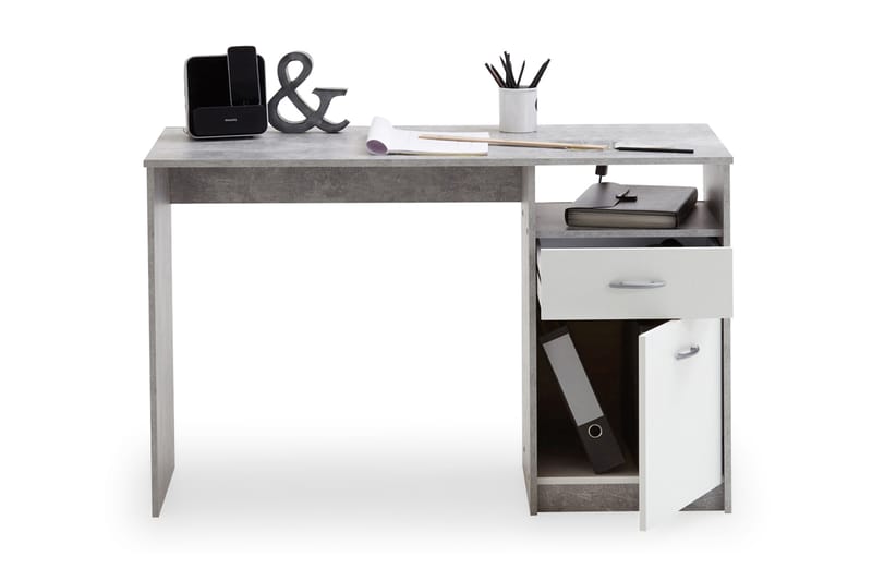 VANORA Skrivbord 123 cm m Förvaring Låda+Skåp+Hylla Betonggr - Möbler - Hemmakontor - Skrivbord