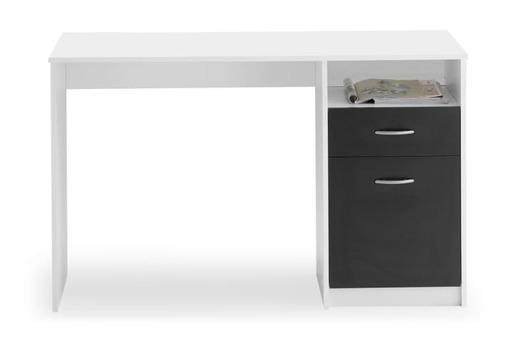 VANORA Skrivbord 123 cm med Förvaring Hylla+Låda+Skåp Vit/Sv - Möbler - Hemmakontor - Skrivbord