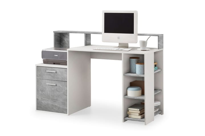VENITA Skrivbord 139 cm med Förvaring Betonggrå/Vit - Möbler - Hemmakontor - Skrivbord