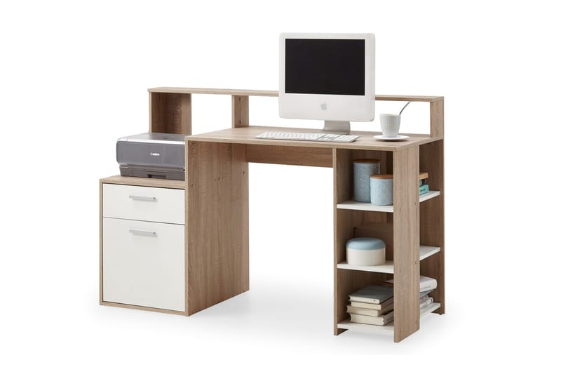VENITA Skrivbord 139 cm med Förvaring Vit/Ek - Möbler - Hemmakontor - Skrivbord