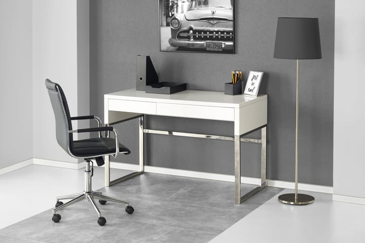 WILMES Skrivbord 120 cm med Förvaring Lådor Vit/Krom - Möbler - Hemmakontor - Skrivbord