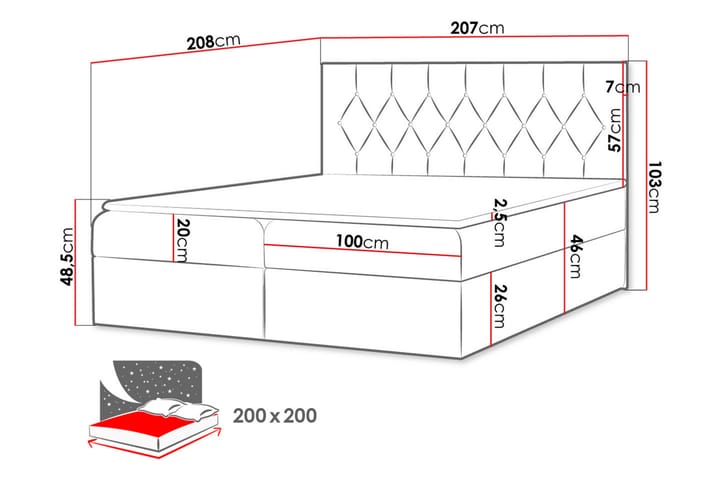 Davender Sängpaket Kontinentalsäng 200x200 cm med Förvaring - Grå - Möbler - Sovrum - Sängar - Komplett Sängpaket