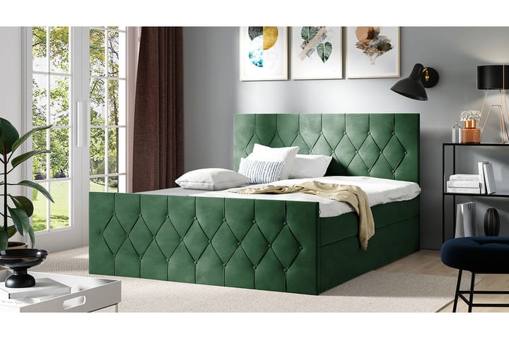 Davendra Sängpaket Kontinentalsäng 200x200 cm med Förvaring - Grön - Möbler - Sovrum - Sängar - Komplett Sängpaket