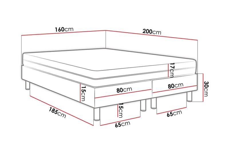 KERANZA Kontinentalsäng 160x200 cm+Panel 60 cm Grå - Möbler - Sovrum - Sängar - Komplett Sängpaket