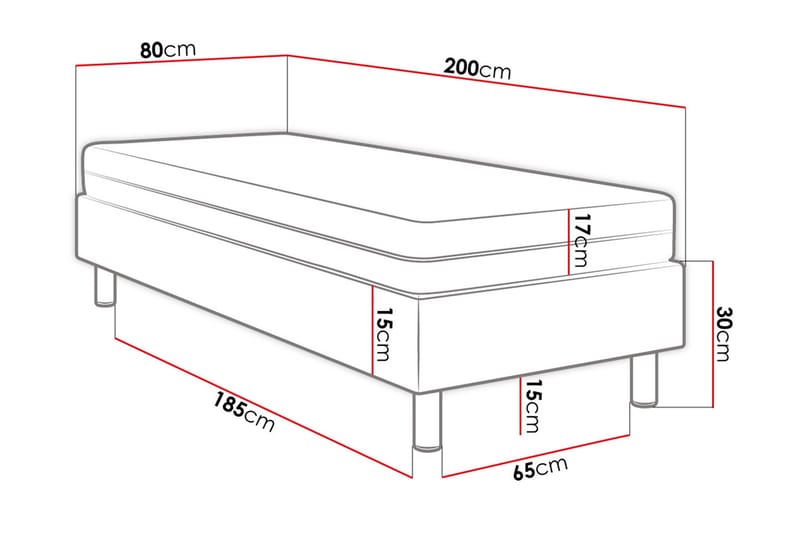 KERANZA Kontinentalsäng 80x200 cm+Panel 60 cm Grå - Möbler - Sovrum - Sängar - Komplett Sängpaket
