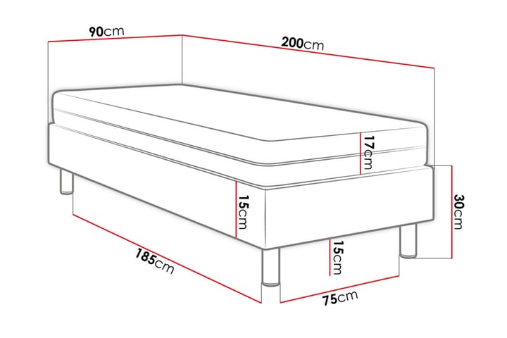 KERANZA Kontinentalsäng 90x200 cm+Panel 30 cm Blå - Möbler - Sovrum - Sängar - Komplett Sängpaket