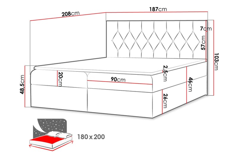 Davender Sängpaket Kontinentalsäng 180x200 cm med Förvaring - Svart - Möbler - Sovrum - Sängar - Kontinentalsängar