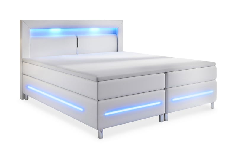 SIENNA Sängpaket 160 LED Sänggavel Konstläder Vit - Möbler - Sovrum - Sängar - Komplett Sängpaket