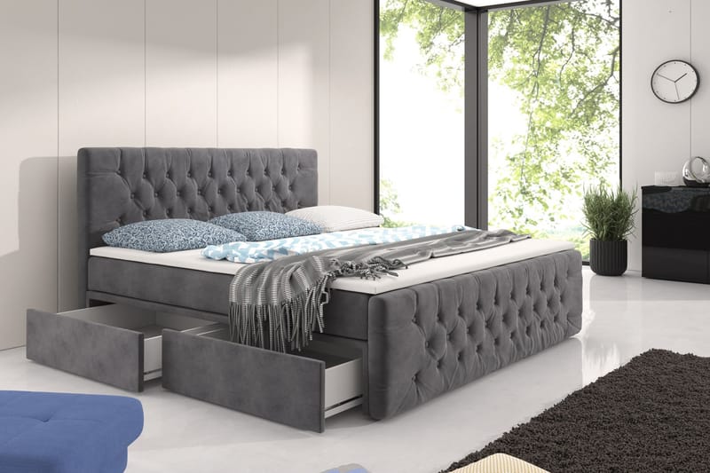 CALABRIA Komplett Förvaringssäng 160x200 Grå - Möbler - Sovrum - Sängar - Sängar med förvaring