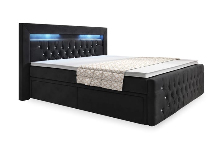 ELIO Crystal Kontinentalsäng 180x200 LED-belysning Svart/Sam - Möbler - Sovrum - Sängar - Sängar med förvaring