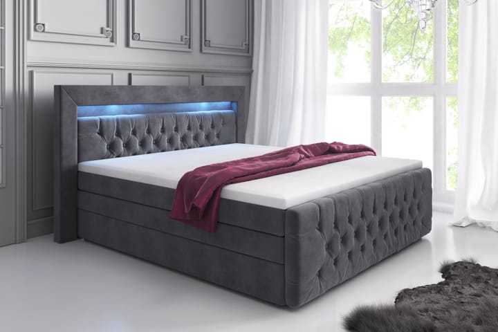 ELIO Lyx Sängpaket 140x200 LED-belysning Grå/Sammet - Möbler - Sovrum - Sängar - Sängar med förvaring
