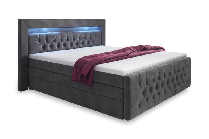 ELIO Lyx Sängpaket 180x200 LED-belysning Grå/Sammet - Möbler - Sovrum - Sängar - Sängar med förvaring