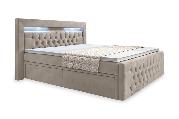 ELIO Sängpaket 160x200 med Förvaring LED-belysning Beige/Sam - Möbler - Sovrum - Sängar - Sängar med förvaring