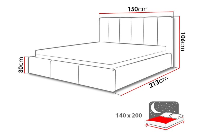 MURRI Förvaringssäng 140x200 cm  Grå - Grå - Möbler - Sovrum - Sängar - Sängar med förvaring