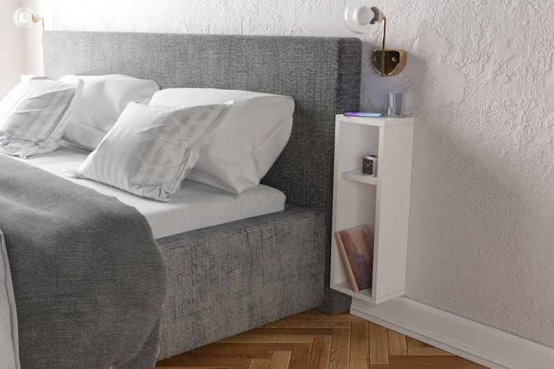 BILLERUD Sängbord 15 cm med Förvaring 2 Hyllor Vit - Möbler - Sovrum - Sängbord