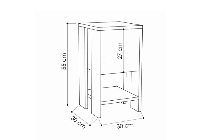 CORALEE Sängbord 30 cm med Förvaring Hylla + Lucka Ekfärg/Mö - Ek/Mörkgrå - Möbler - Sovrum - Sängbord