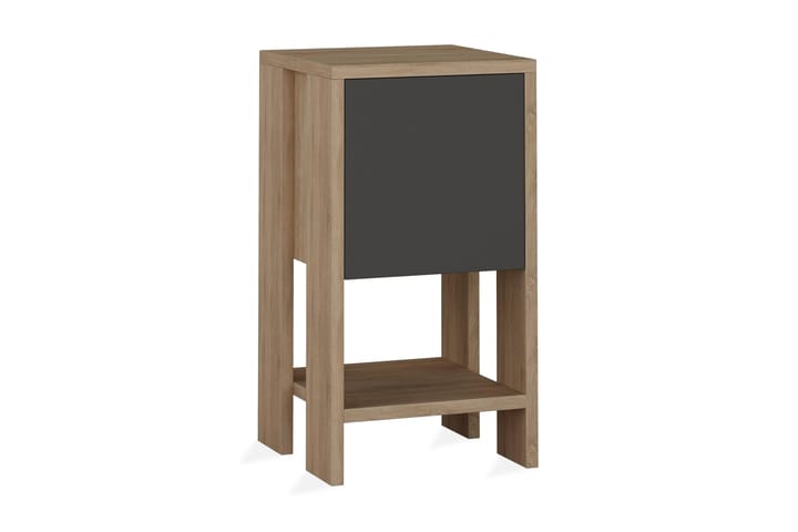 CORALEE Sängbord 30 cm med Förvaring Hylla + Lucka Ekfärg/Mö - Ek/Mörkgrå - Möbler - Sovrum - Sängbord